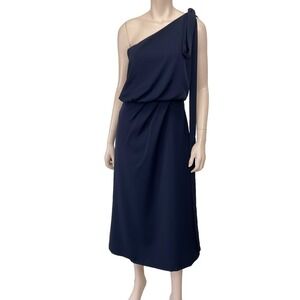 Amy Lynn Dress Women Small Blue One Shoulder Sleeveless Tie Knee Midi NEW